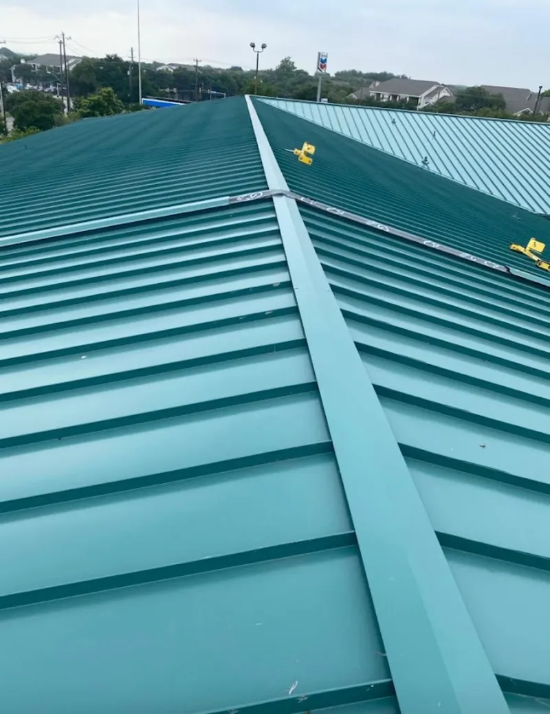 Green commercial metal roof ridge and valley for Metal Roof Repair in Gresham Park